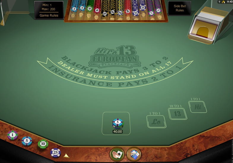 Hi Lo 13 European Blackjack Free Demo