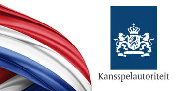 Het logo van de Kansspelautoriteit en de Nederlandse vlag