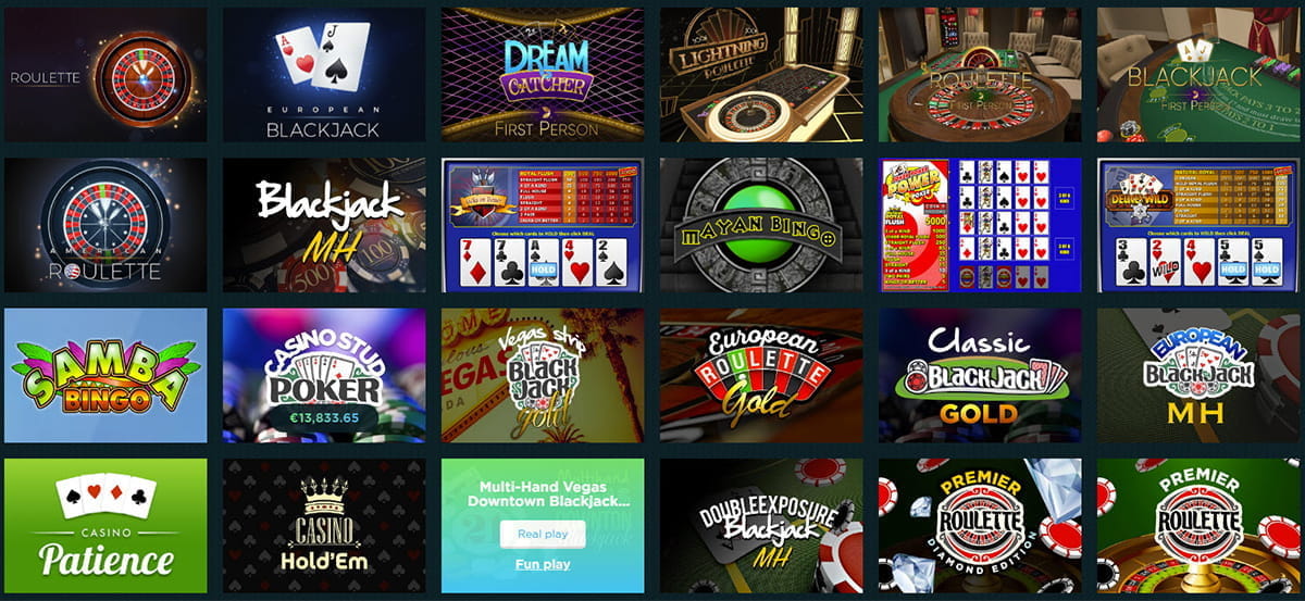 A showcase of the Available Table Games at Spela Casino