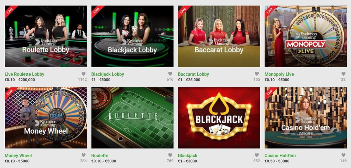Table & Card Games at Unibet Casino.
