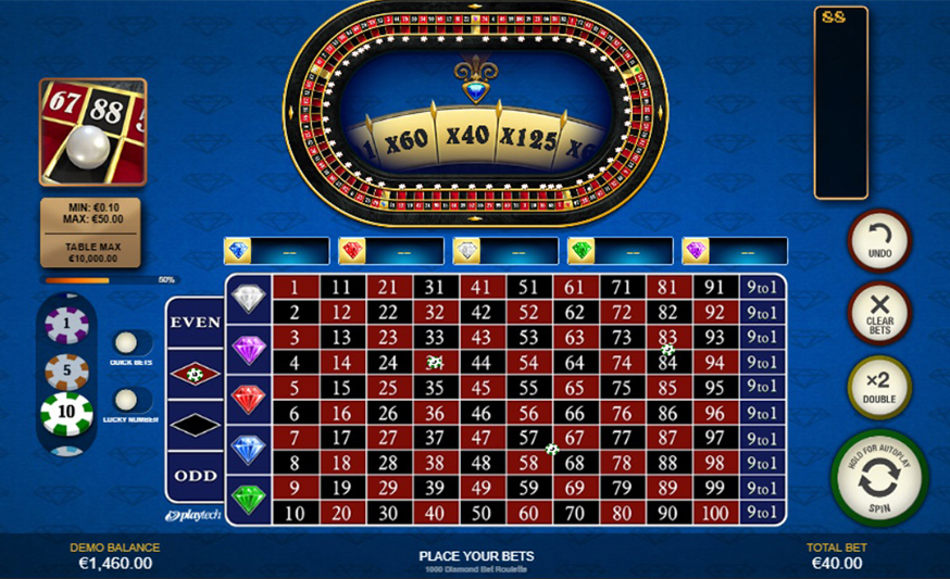 1000 Diamond Bet Roulette table view
