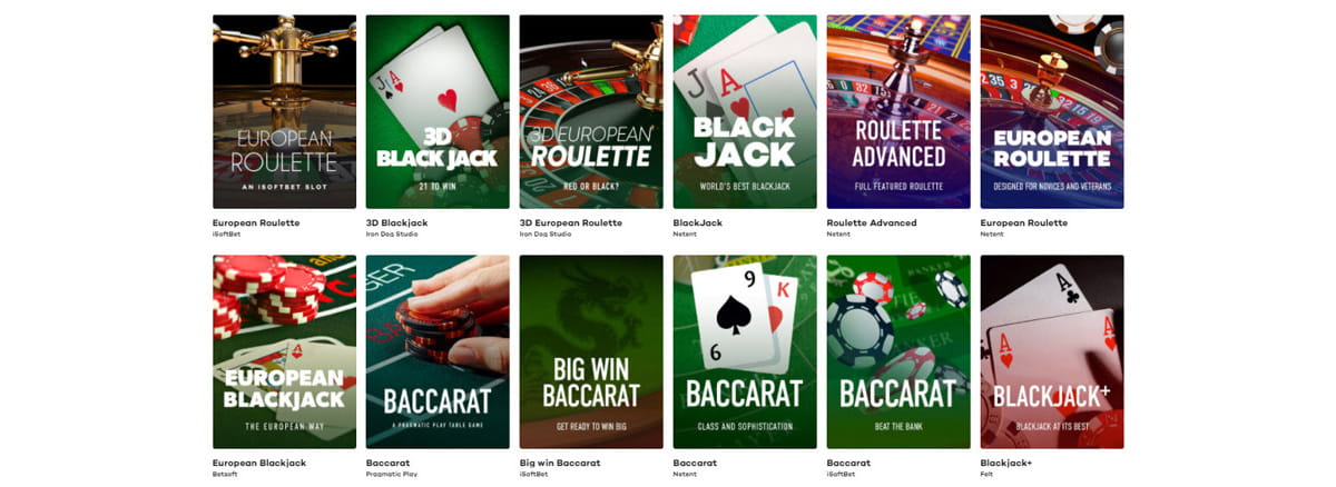 Table Games Catalogue at 21.com Casino