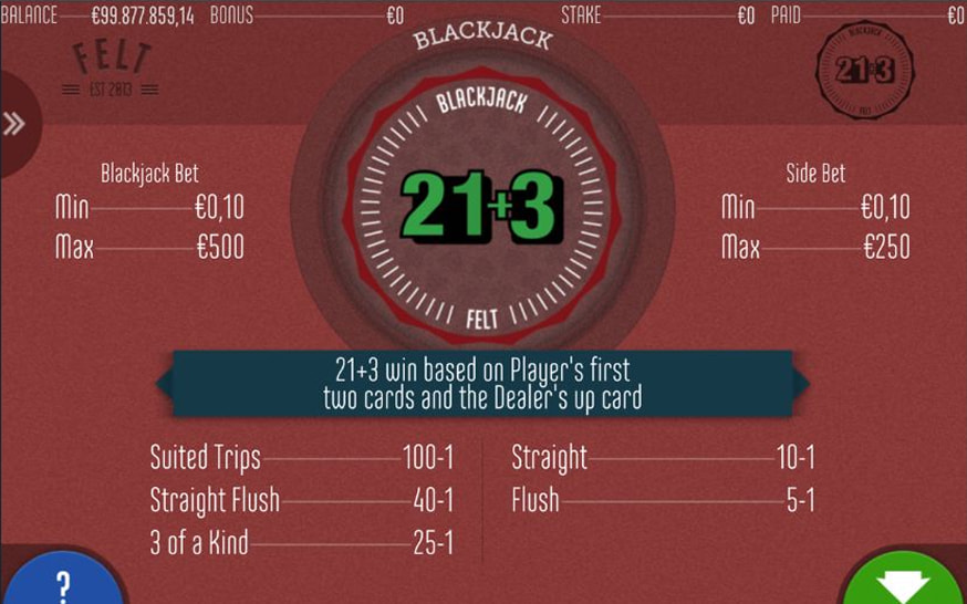 21 Plus 3 Blackjack table view