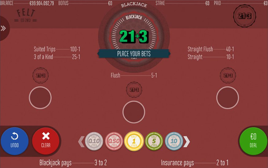 21 Plus 3 Blackjack gameplay screenshot