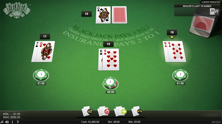 Blackjack 3 Hands table view