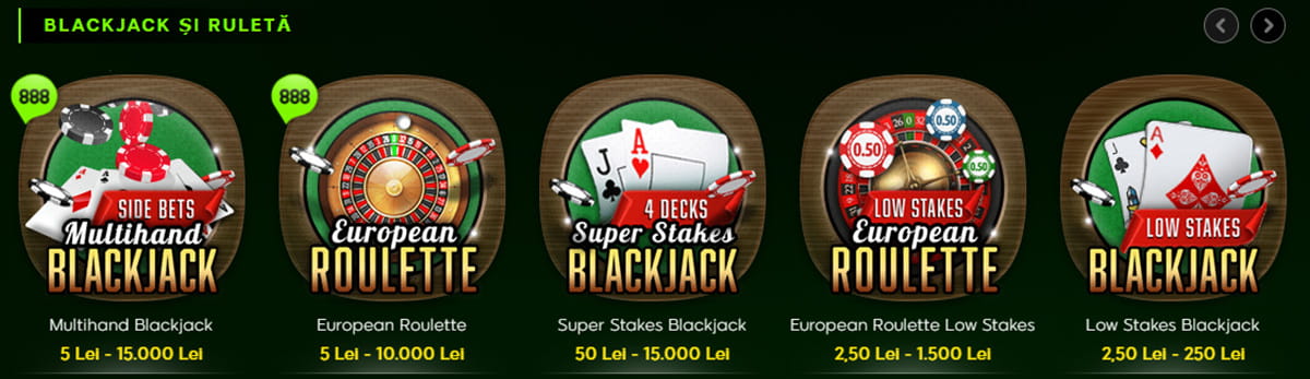 Selecția de jocuri de masă 888casino