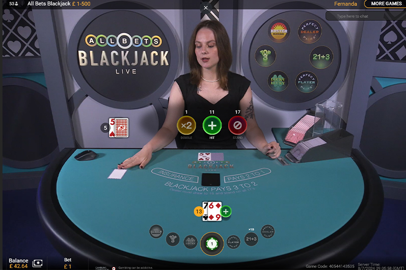 Screenshot from a Session at the All Bets Blackjack Table