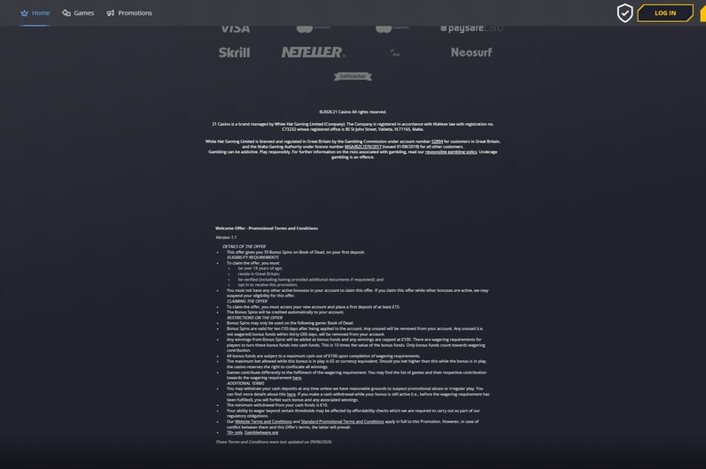 21 Casino Main Page