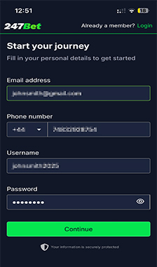 247Bet Registration Step 1