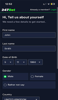 247Bet Registration Step 2