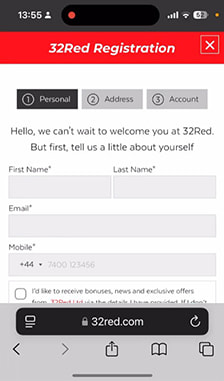 32Red Registration Step 1