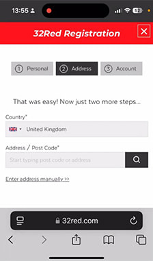32Red Registration Step 2