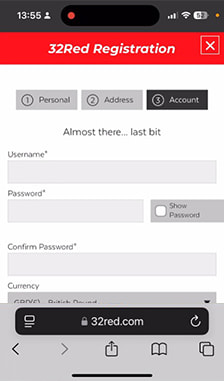 32Red Registration Step 3