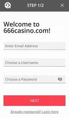 666 Casino Registration Step 1