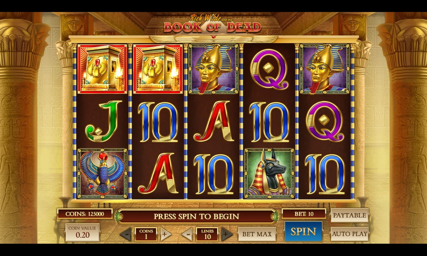 Screenshot showing Book of Dead slot in play