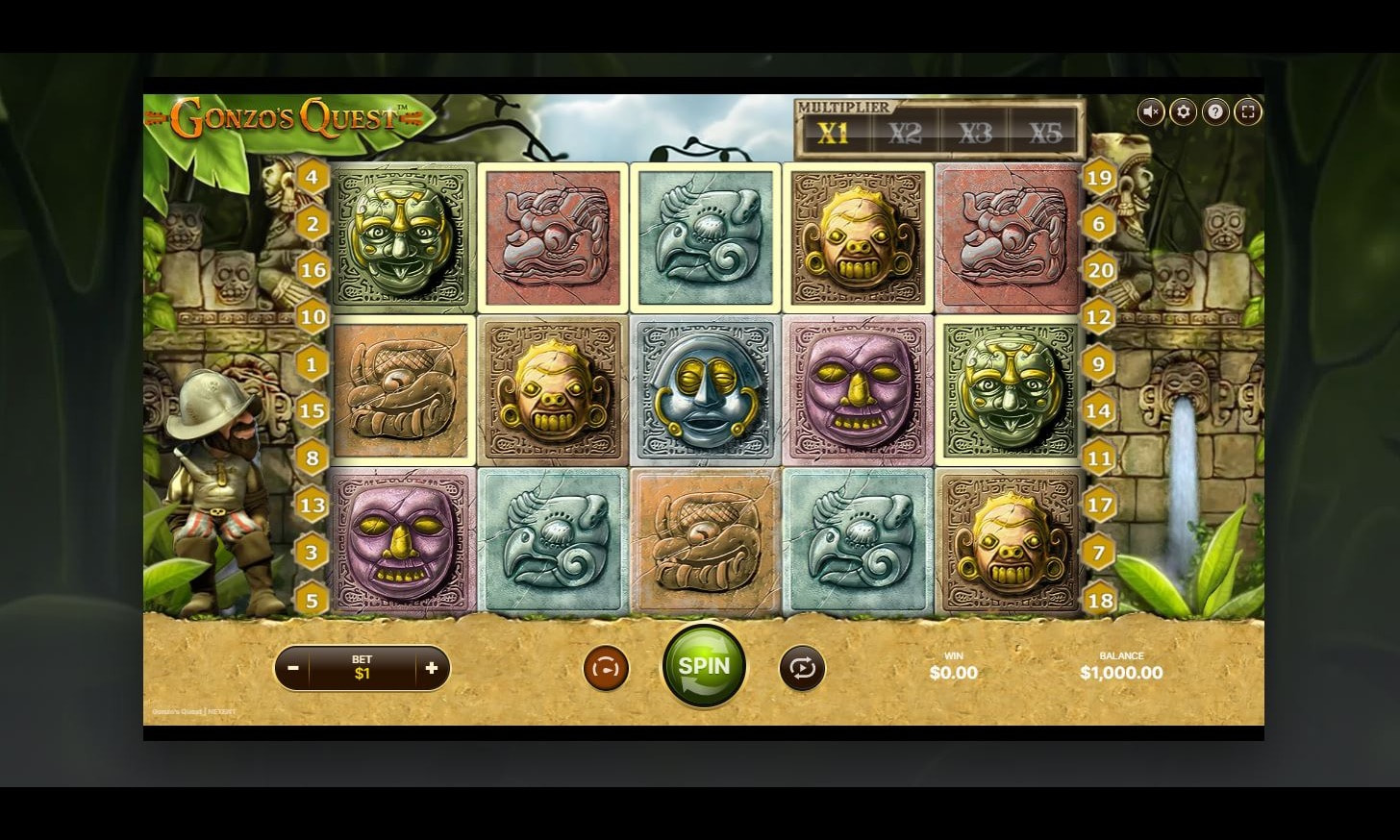 Screenshot showing Gonzos Quest slot in play