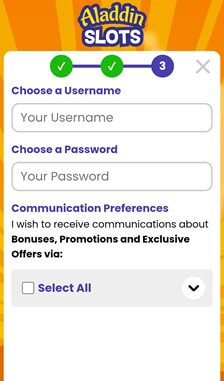 Aladdin Slots Registration Step 3