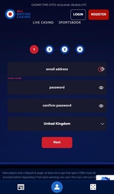 All British Casino Registration Step 1