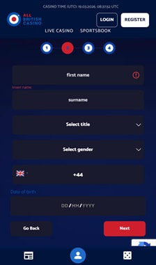 All British Casino Registration Step 2