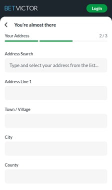BetVictor Registration Step 2