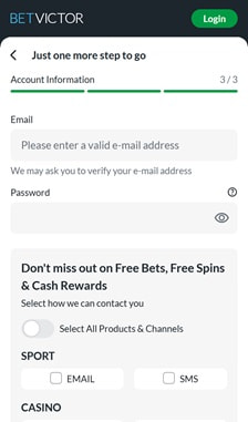 BetVictor Registration Step 3