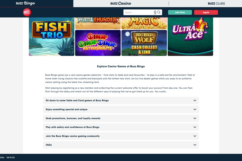 Buzz Bingo Main Page