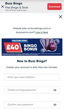 Buzz Bingo Registration Step 2