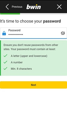 bwin Registration Step 2