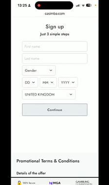Casimba Registration Step 1