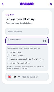 Casumo Registration Step 3