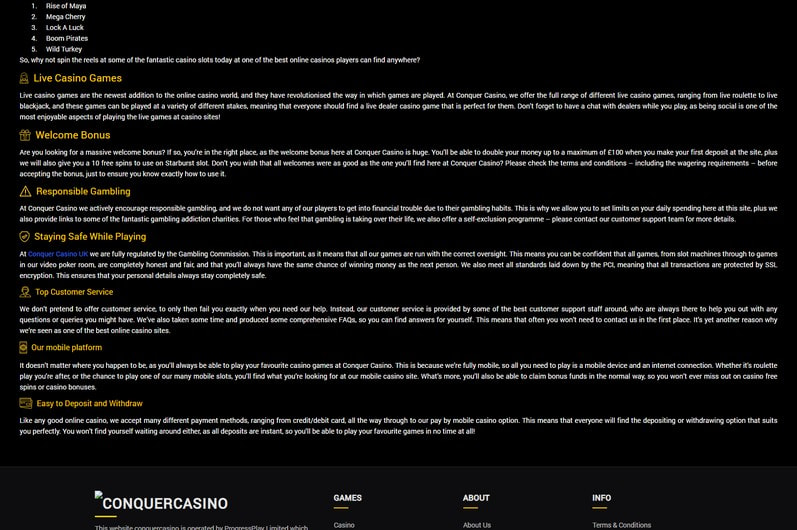 Conquer Casino Main Page