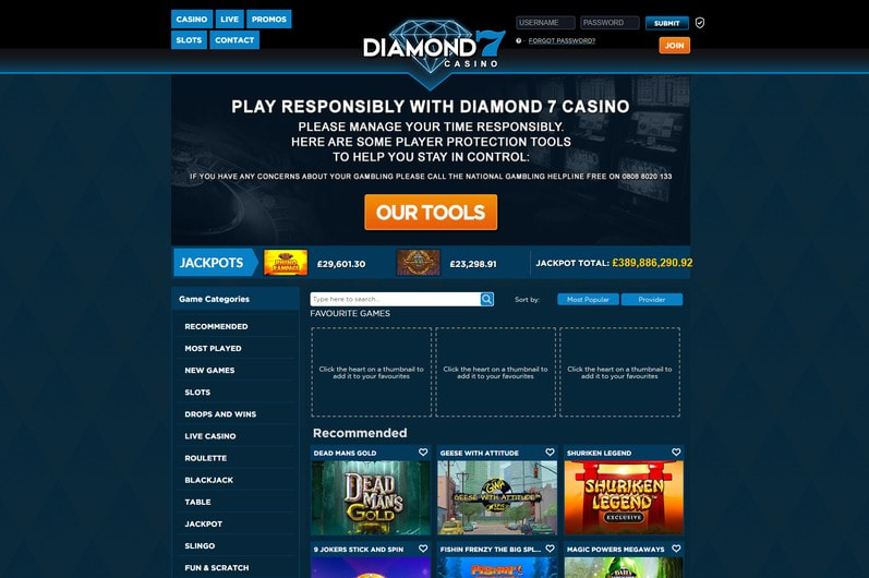 Diamond7 Casino Homepage