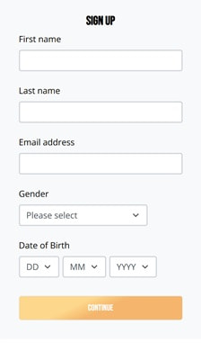 Dream Vegas Registration Step 1