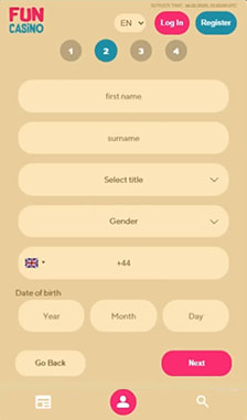 Fun Casino Registration Step 2