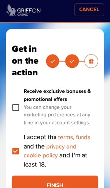 Griffon Casino Registration Step 3