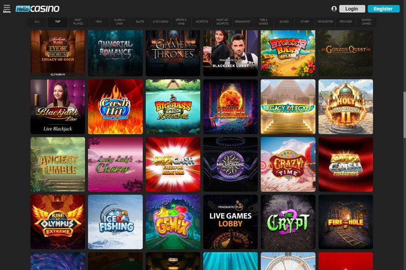 Hello Casino Main Page