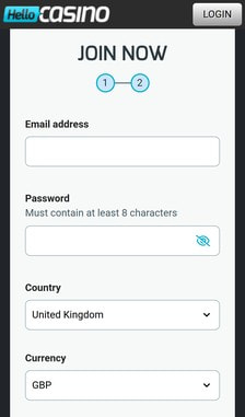 Hello Casino Registration Step 2
