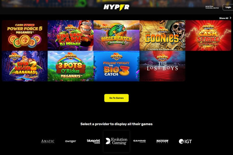 Hyper Casino Main Page