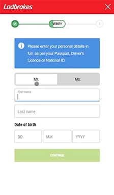 Ladbrokes Registration Step 2