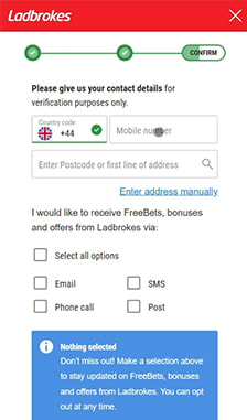 Ladbrokes Registration Step 3