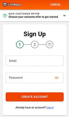 LeoVegas Registration Step 1