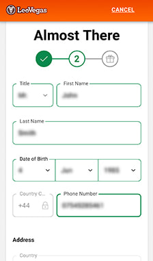 LeoVegas Registration Step 2