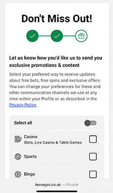 LeoVegas Registration Step 3
