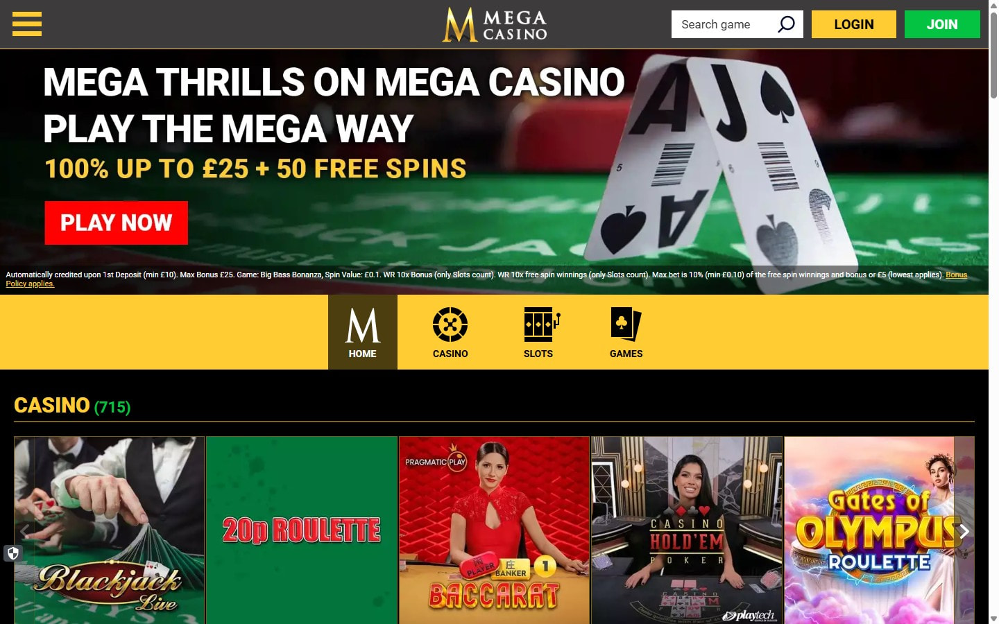 Mega Casino Homepage