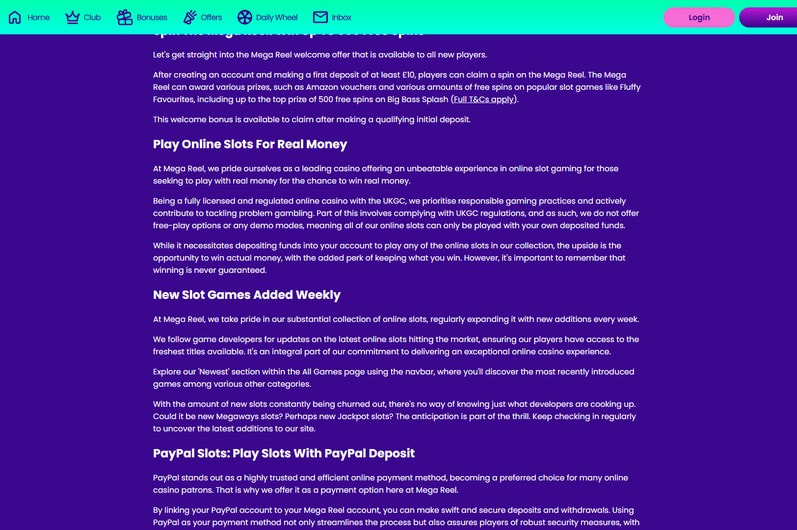 Mega Reel Main Page