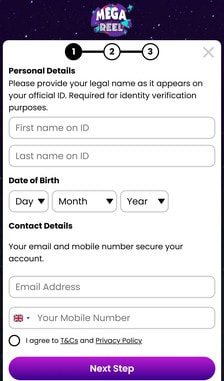 Mega Reel Registration Step 2