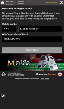 Mega Casino Registration Step 1
