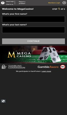 Mega Casino Registration Step 2