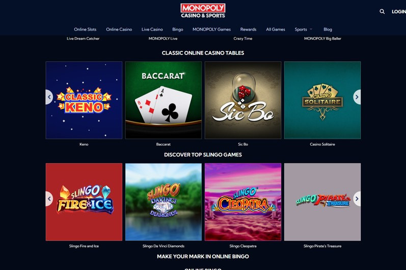 Monopoly Casino Main Page