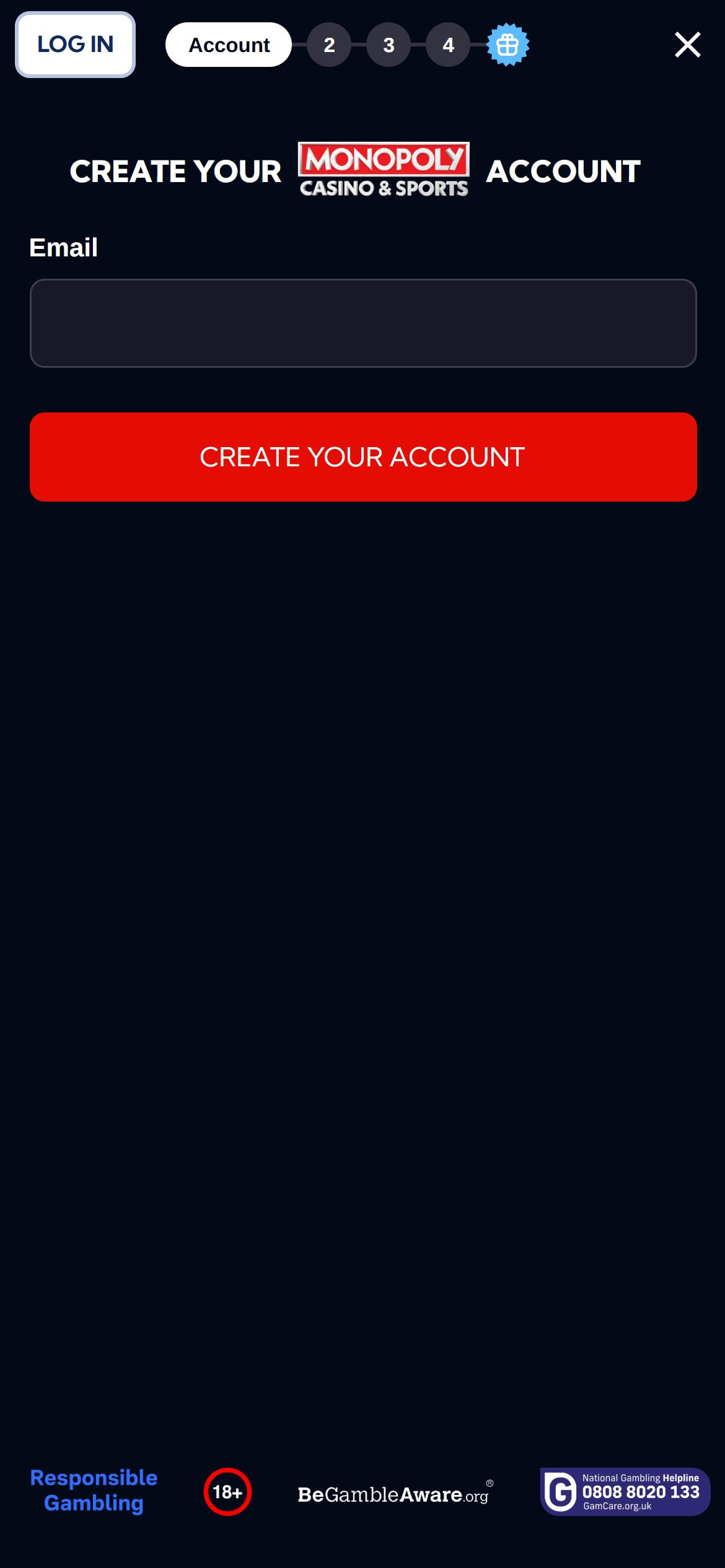 Monopoly Casino Registration Step 2